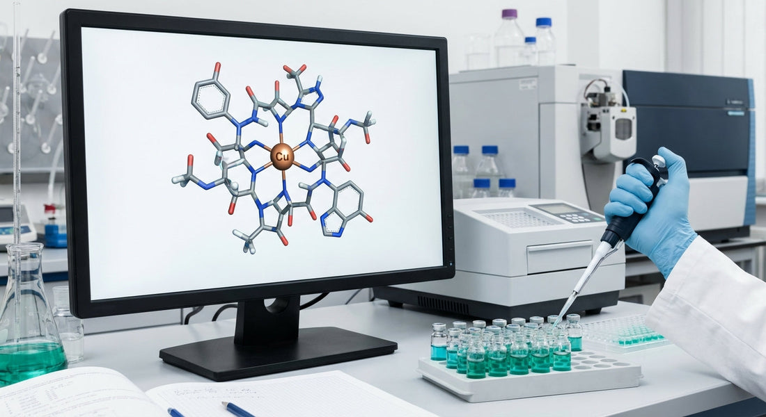 Copper peptide GHK-Cu molecular structure studied in laboratory research