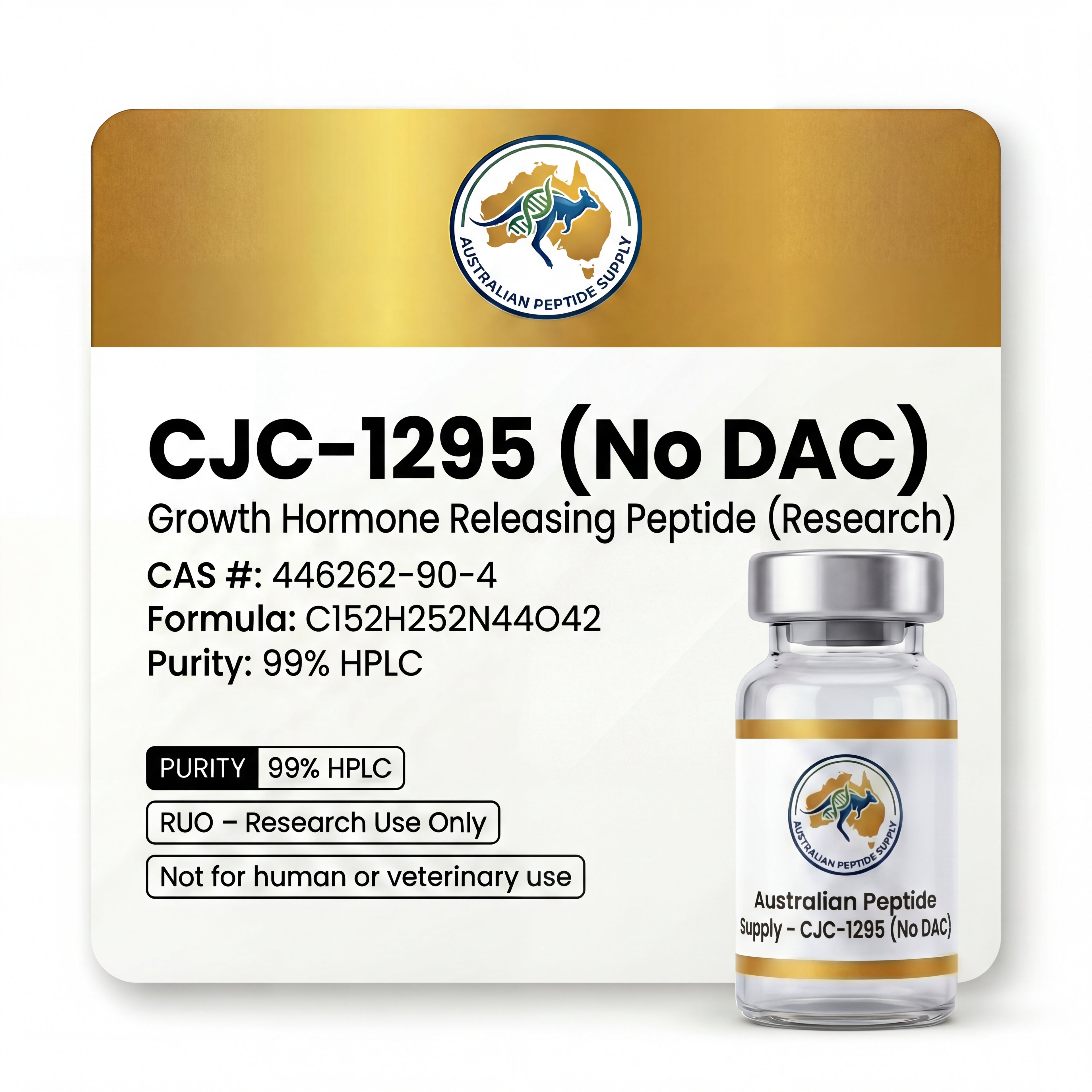 CJC-1295 Without DAC 10mg research peptide vial for laboratory use